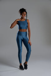 Calça Legging Metalic Cós V Azul Petróleo