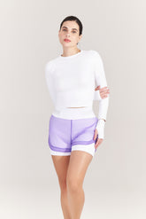Short Feminino RunPro Branco com Lilás