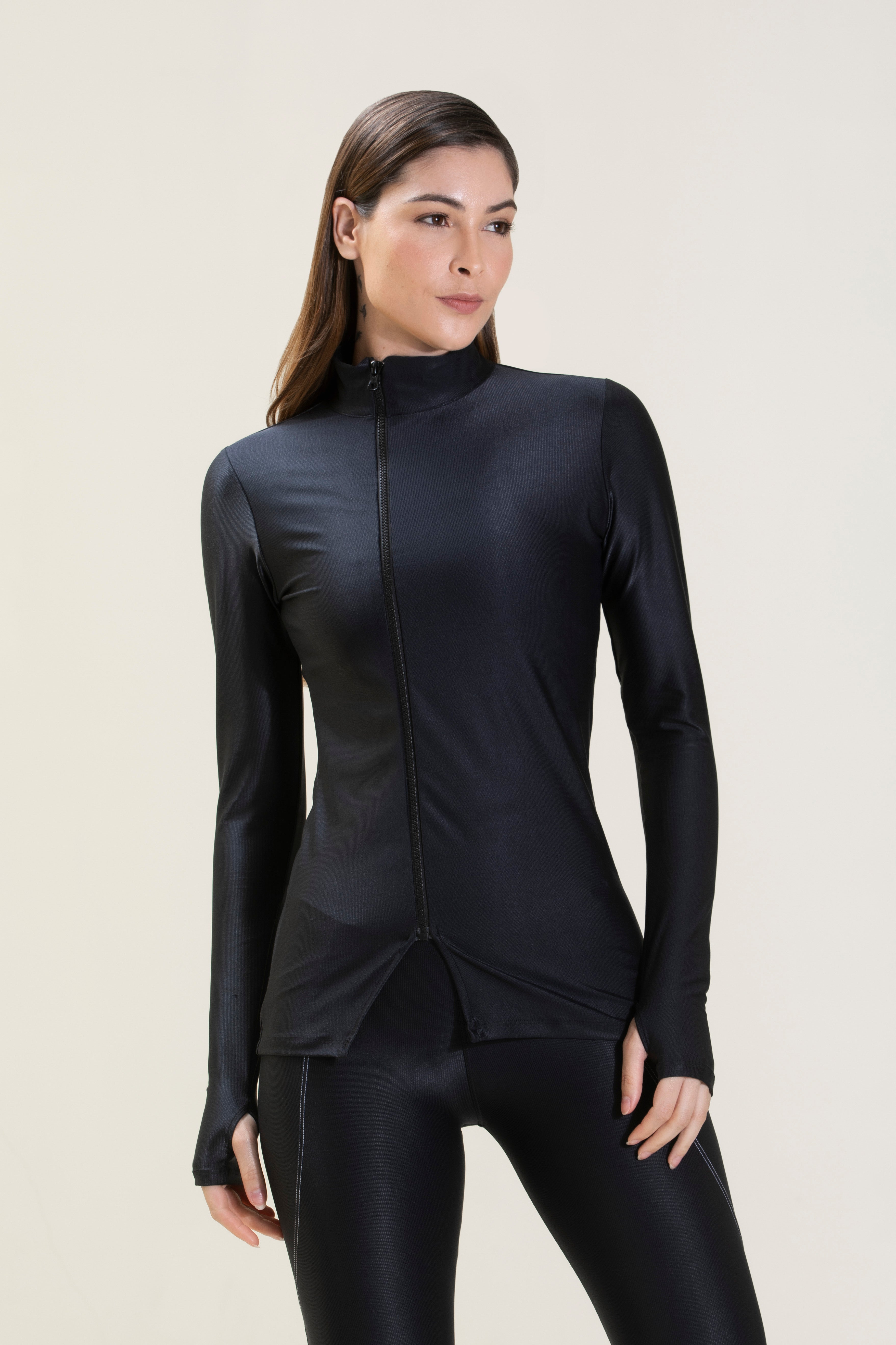 Blusa com Zíper Reflexos Preto