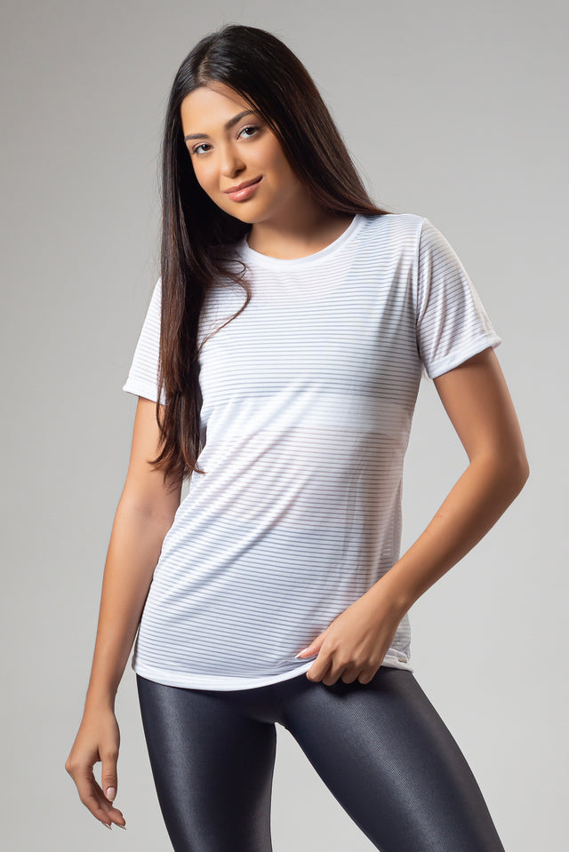 Camisa Meia Lua Listras Branca