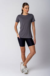 Blusa Recorte Meia Lua Alongada Cinza